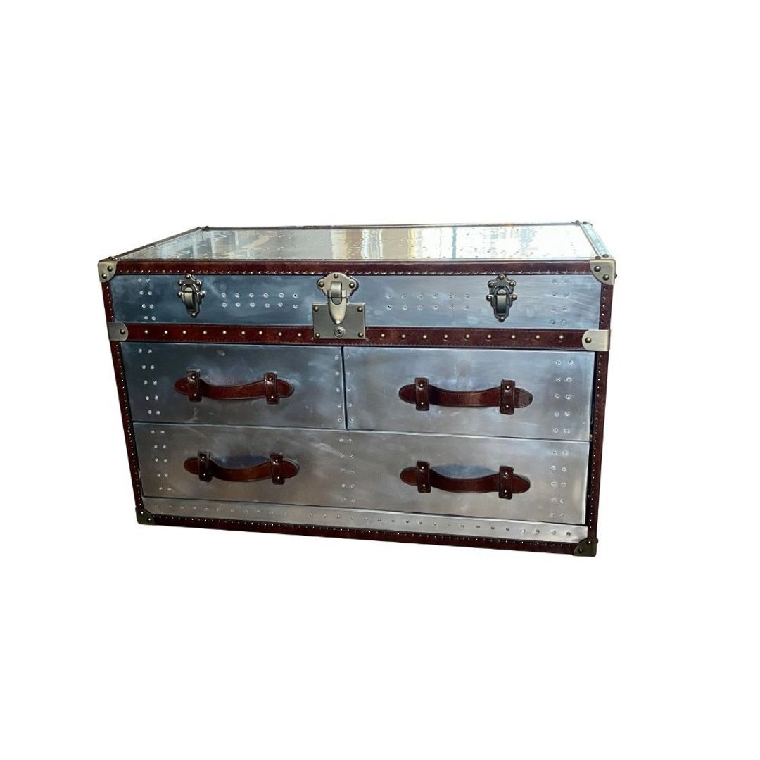 Aviation Inspired Aluminum and Leather Trunk image 0